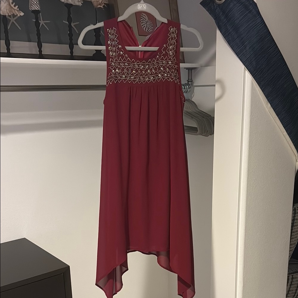 Embroidered Burgundy Dress (loose fitting)